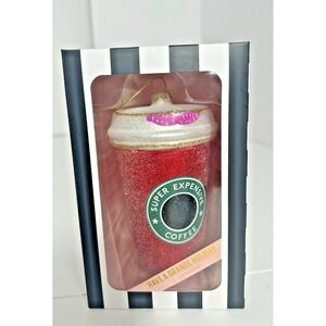 8 Oak Lane Glass‎ Christmas Ornament " Really Expensive Coffee " Funny Gifts NIB